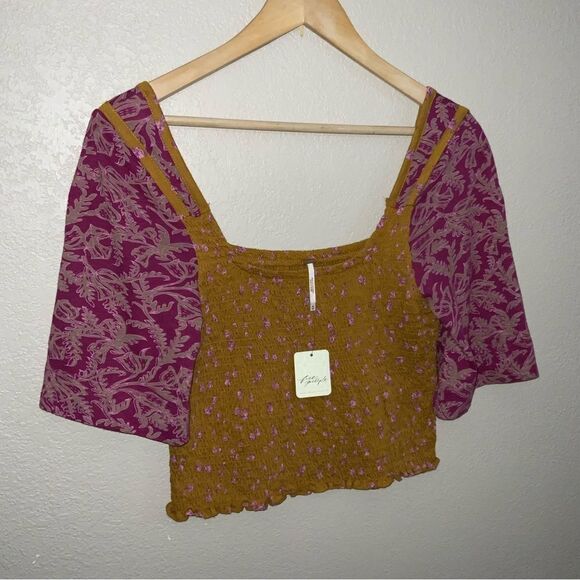 NWT Free People Floral Print Smocked Top size M - Picture 5 of 8